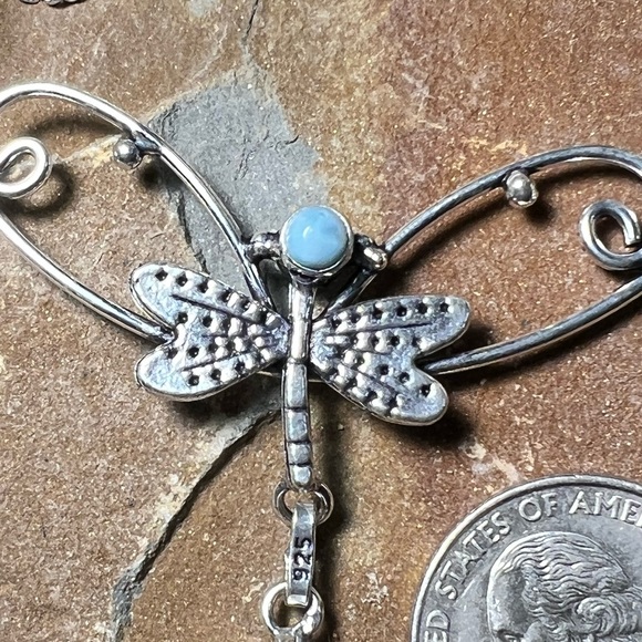 Swiss green opal & Larimar dragonfly necklace - Picture 3 of 5